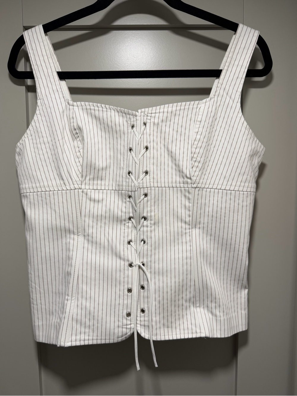 Zara White Pinstripe Lace-Up Tank Top